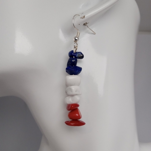 Hand Crafted Jewelry - Red coral, howlite, lapis lazuli Dangle Earrings